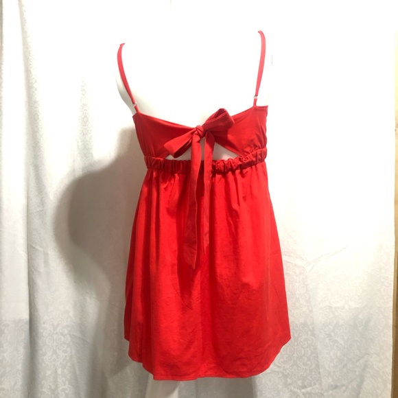 Red Linen Cotton Mini Dress w/ Adjustable tie back - Picture 2 of 5